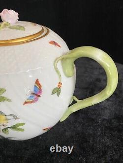 Herend ROTHSCHILD BIRD 6 Cup Teapot Pink Rose Finial & Leaf Handle #1602/RO