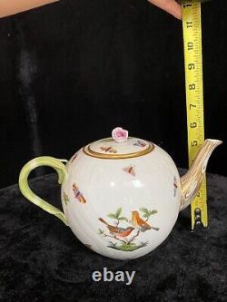 Herend ROTHSCHILD BIRD 6 Cup Teapot Pink Rose Finial & Leaf Handle #1602/RO
