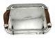 Hermes Home Art Deco Plated Silver Tray Sparte Pm With Leather Handles M3