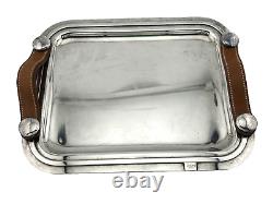 Hermes Home Art Deco Plated Silver Tray SPARTE PM with Leather Handles M3