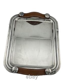 Hermes Home Art Deco Plated Silver Tray SPARTE PM with Leather Handles M3