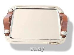 Hermes M3 Home Art Deco Plated Silver Tray SPARTE PM with Leather Handles NEW