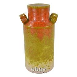Italian Vintage Art Deco Pottery Mottled Red And Green Handled Vase