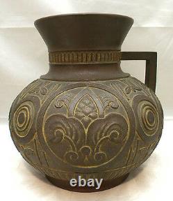 Japanese Meiji Art Deco heavy Bronze Vase withhandle by Yoshima Boshu