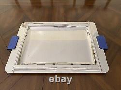 Jean Couzon France 24X 15.5 Large Art Deco Tray With Marbled Blue Handles