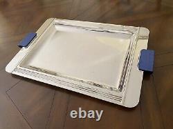 Jean Couzon France 24X 15.5 Large Art Deco Tray With Marbled Blue Handles