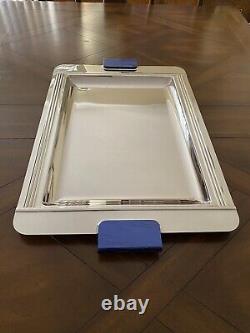 Jean Couzon France 24X 15.5 Large Art Deco Tray With Marbled Blue Handles