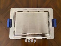 Jean Couzon France 24X 15.5 Large Art Deco Tray With Marbled Blue Handles