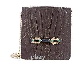 Judith Leiber Snakeskin art Deco Clasp Gems Crystals Shoulder Evening Bag gyuhji