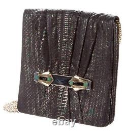 Judith Leiber Snakeskin art Deco Clasp Gems Crystals Shoulder Evening Bag gyuhji