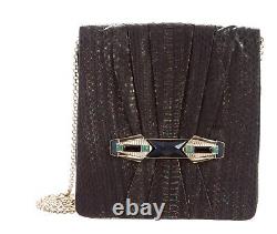 Judith Leiber Snakeskin art Deco Clasp Gems Crystals Shoulder Evening Bag gyuhji