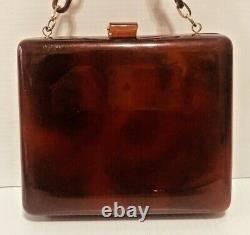 LUCITE brown amber swirl tortoise shell purse handbag shoulder bag link handle