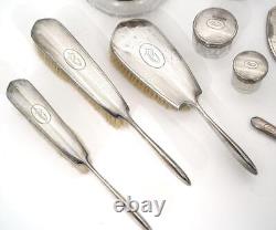 La Pierre Mfg. Co. 1915 Art Deco Sterling Silver 14Pc Travel Bathroom Vanity Set