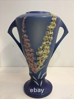 Large 16 1940s Roseville Foxglove Blue Double Handled ArtDeco Flower Vase 5516