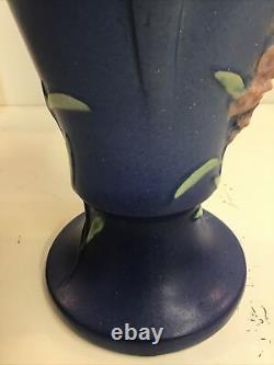 Large 16 1940s Roseville Foxglove Blue Double Handled ArtDeco Flower Vase 5516