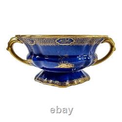 Large Art Deco Wilton Ware centrepiece 2 handled bowl, AG Harley Jones gold blue