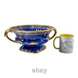 Large Art Deco Wilton Ware centrepiece 2 handled bowl, AG Harley Jones gold blue