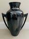 Large Signed Mid Century Black & Gold Glazed Double Handle Art Deco Vase 17