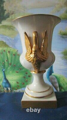 Lenox Antique Green Mark 1906-1930 Swan Gold Handles Footed Urn Vase 8 1/2