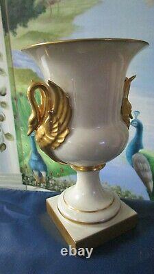 Lenox Antique Green Mark 1906-1930 Swan Gold Handles Footed Urn Vase 8 1/2
