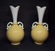 Lenox Porcelain Classic Yellow Art Deco Pair Of Handled Vases Rare 1940's
