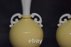 Lenox Porcelain Classic Yellow Art Deco Pair of Handled Vases Rare 1940's