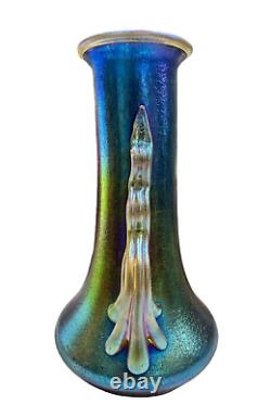 Loetz Art Deco Cobalt Blue Norma Iridescent Art Glass Vase With Applied Handles