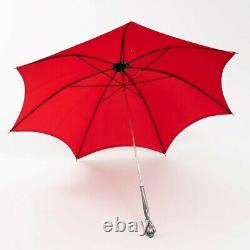 Lord and Taylor 12 Fortuna Umbrella Parasol Red Silk & Silver Handle 31T x 34W