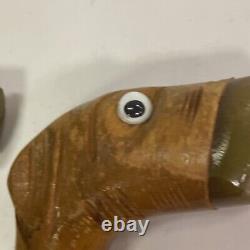 Lot of 2 Vintage Art Deco Carved Wood Bakelite Figural Dog Cane Handles