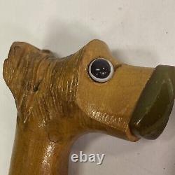 Lot of 2 Vintage Art Deco Carved Wood Bakelite Figural Dog Cane Handles