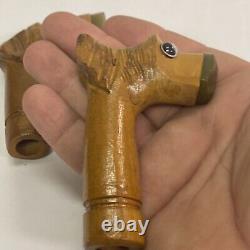 Lot of 2 Vintage Art Deco Carved Wood Bakelite Figural Dog Cane Handles