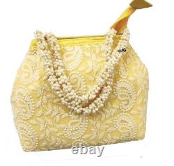 Lot of Lucknowi Designer Chikan Embroidery Cotton Hand Bag Pearl Handle Purse