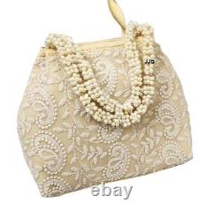 Lot of Lucknowi Designer Chikan Embroidery Cotton Hand Bag Pearl Handle Purse