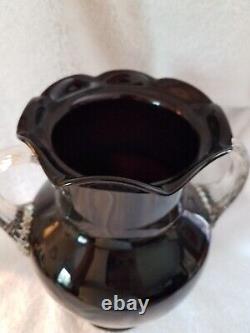 Louie Weston depression glass art deco vase black amethyst, applied handles 1930s