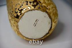 MCM Art Deco Encrusted Weeping 24k Gold Plated Ceramic Urn Vase