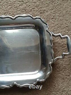 Mappin and Webb Oblong Handled serving silver plated Footed Scalloped Edge tray