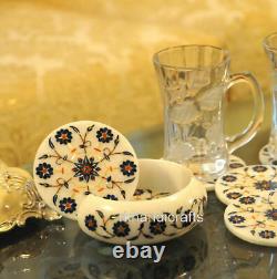 Marble Inlay Coaster Set Round Coffee Coaster Set with Beautiful Design 4.5 Inch