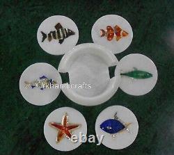 Marble Tea Coaster Set Fish Pattern Inlaid with Royal Look Wine Coaster 4.5 Inch