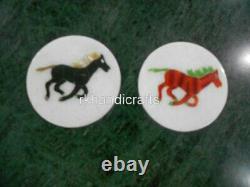 Marble Tea Coaster Set Handmade Table Master Piece with Horse Pattern 4.5 Inches