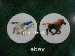 Marble Tea Coaster Set Handmade Table Master Piece with Horse Pattern 4.5 Inches