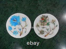 Marble Tea Coaster Set Semi Precious Stone Inlaid Decorative Coaster 4.5 Inches
