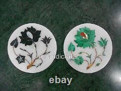 Marble Tea Coaster Set Semi Precious Stone Inlaid Decorative Coaster 4.5 Inches