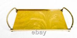Marbled Butterscotch YellowithGreen Catalin/Bakelite Tray Bronze Handles Art Deco