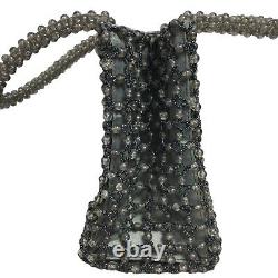 Marion Godart Mini Tote Bag Art Deco Gray Lucite Beads and Hematite Seed Beads