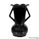 Mid-century Art Deco Black Art Glass Ruffled Handle Vase