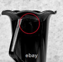 Mid-Century Art Deco Black Art Glass Ruffled Handle Vase