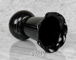 Mid-Century Art Deco Black Art Glass Ruffled Handle Vase