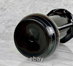 Mid-Century Art Deco Black Art Glass Ruffled Handle Vase