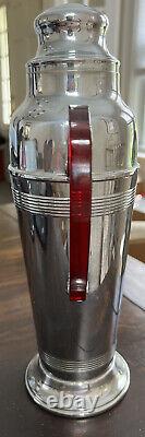 Mid-Century Era Art Deco Style Chrome & Ruby Red Bakelite Handle Cocktail Shaker