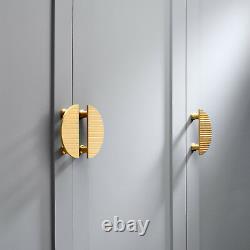 Modern Art Deco Striped Brass Half Moon Door Handles Wardrobe Cabinet Pulls